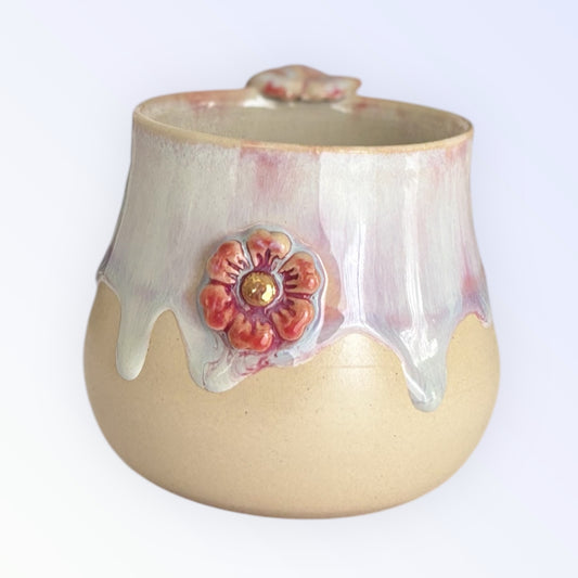 Tasse "fleur" rose pale, dégradés de couleurs douces - éclats en or véritable. Artisanat, pièce unique, fait main