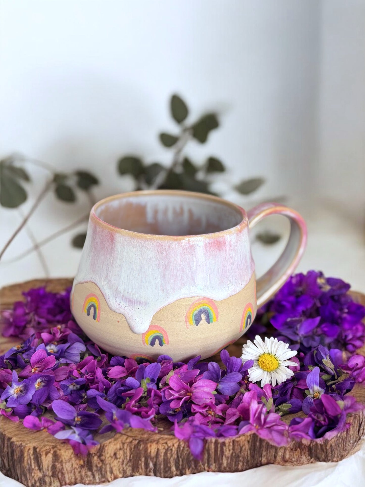 Pink and purple mug, handmade pottery. Easy care. Ideal gift