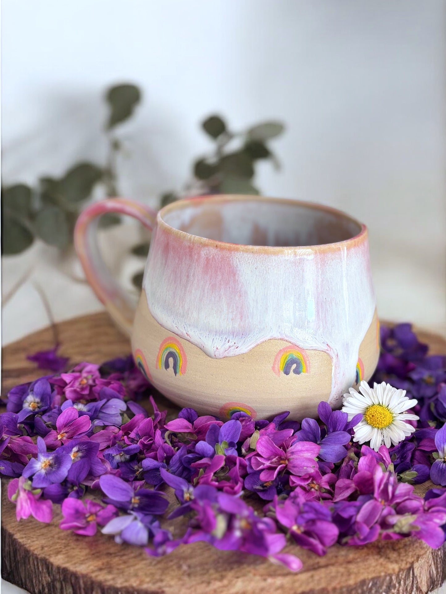 Pink and purple mug, handmade pottery. Easy care. Ideal gift