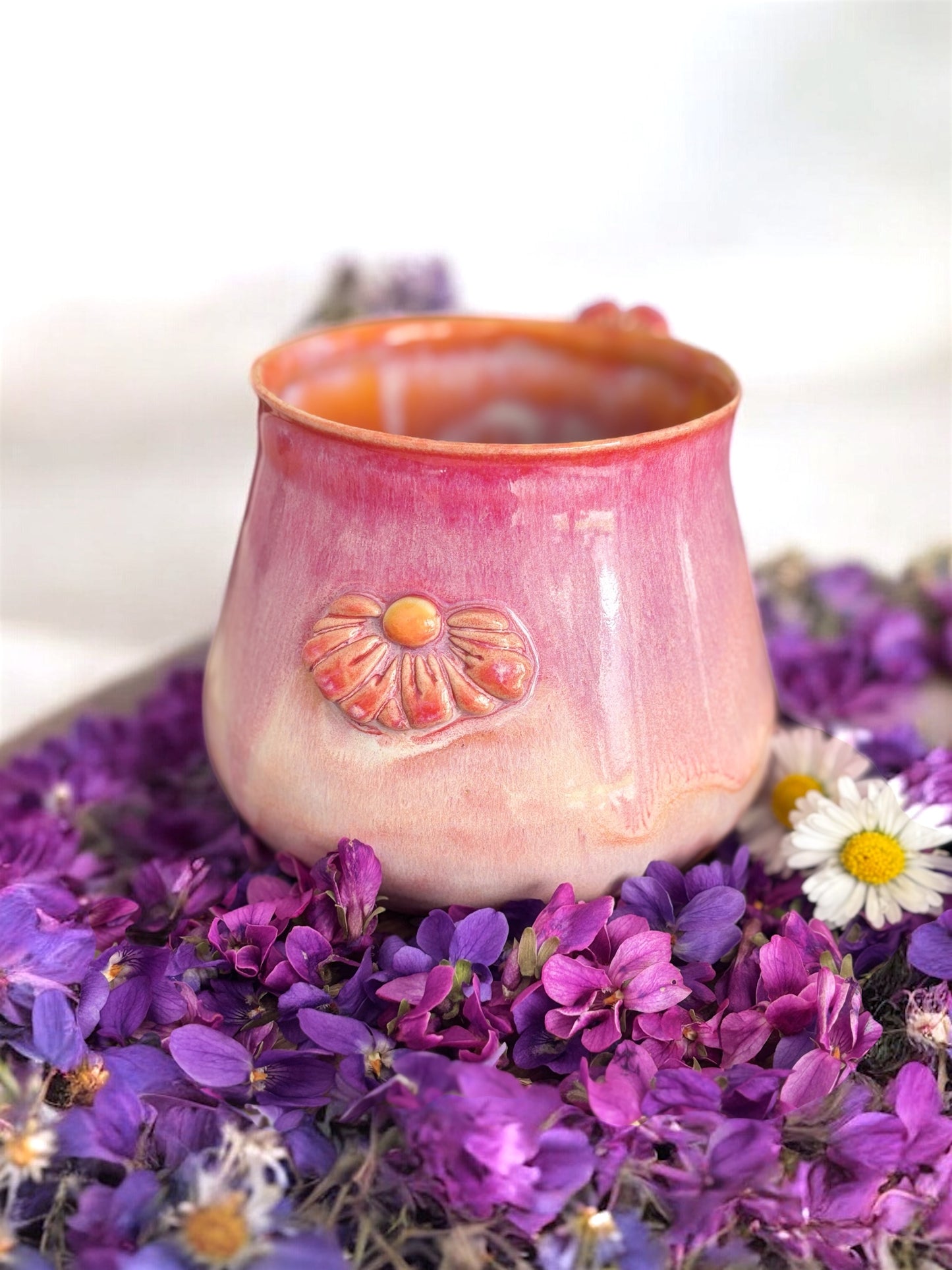 Tasse Sunset Flower ,poterie faite main. Entretien facile.