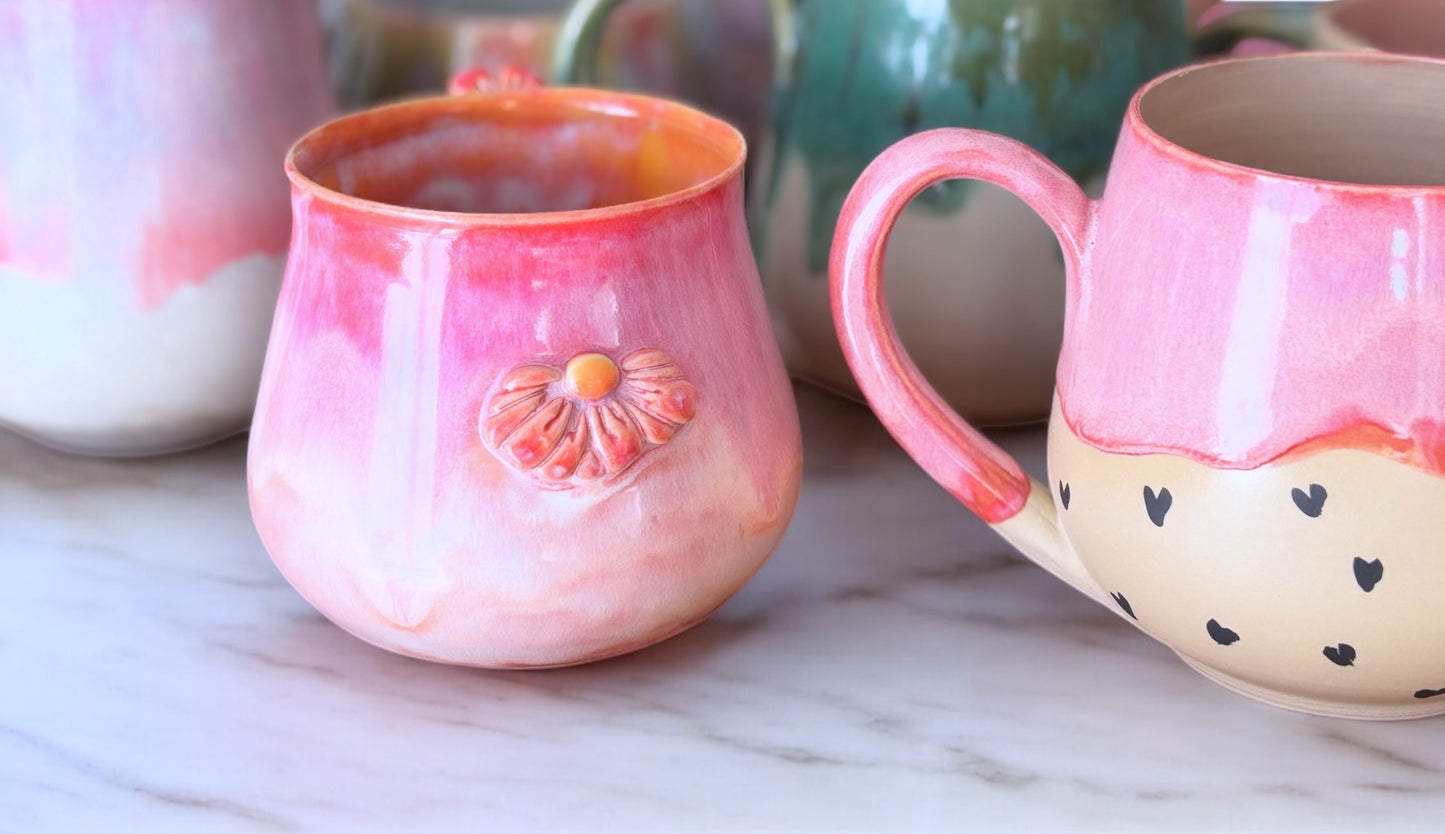 Tasse Sunset Flower ,poterie faite main. Entretien facile.