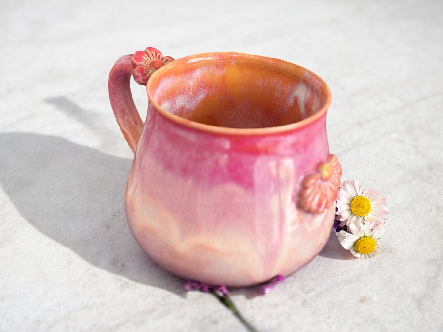 Tasse Sunset Flower ,poterie faite main. Entretien facile.
